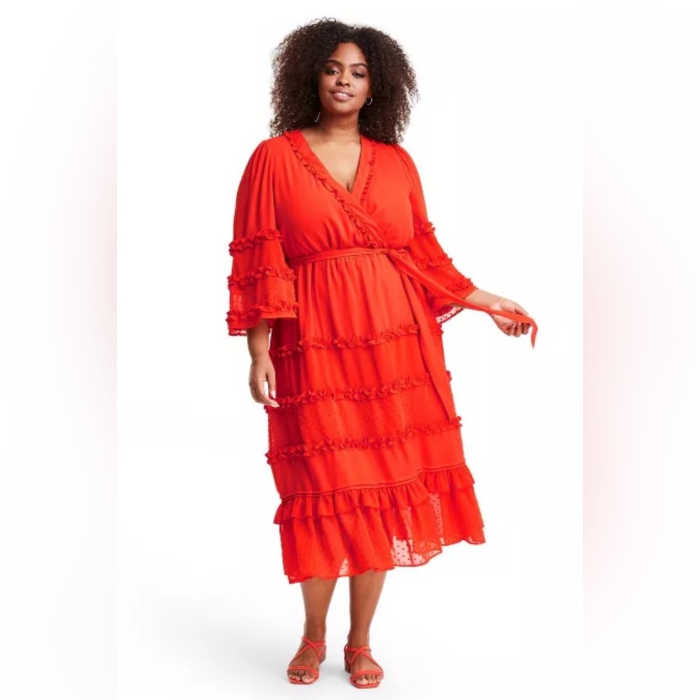 Alexis by Target Vibrant Red Long Sleeve Ruffle Dress
